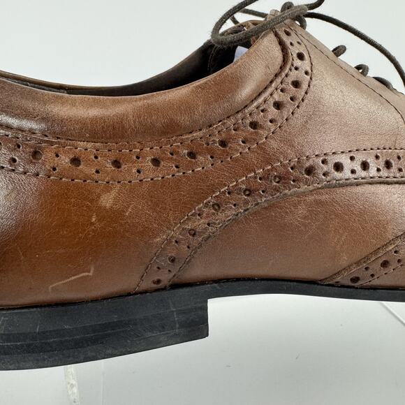 New Kenneth Cole Reaction Wingtip Oxford Zeke Lace Up 12M Cognac Leather READ! main image 7